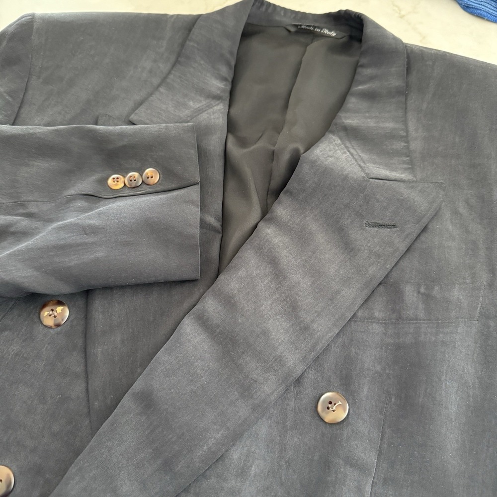 Canali Proposta Men's Double Breasted 100% Silk Blazer Gold Button Size 46R